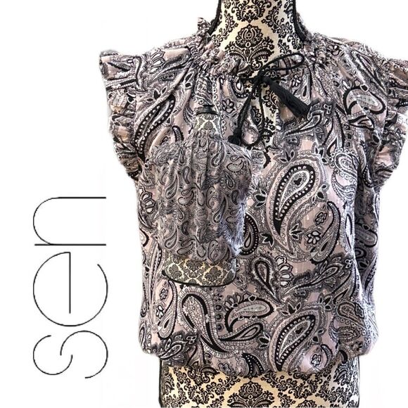 Sen Women’s Short Sleeve Pastel and Silver Metallic Blouse - Size S - Picture 1 of 2